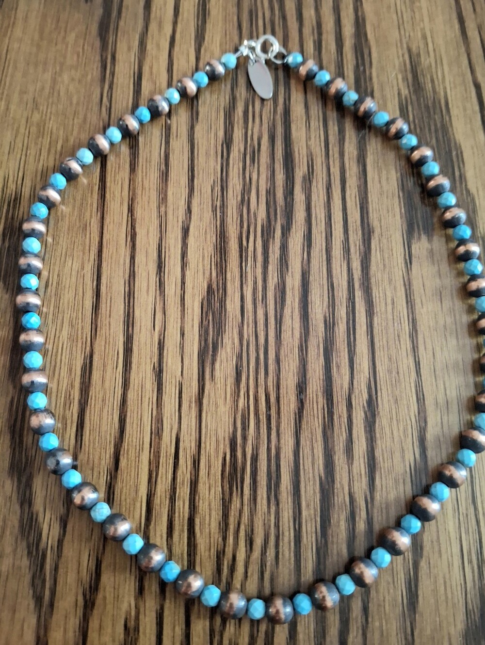 Necklace Copper Pearl 6mm Beads With Turquoise Beads 16" Long